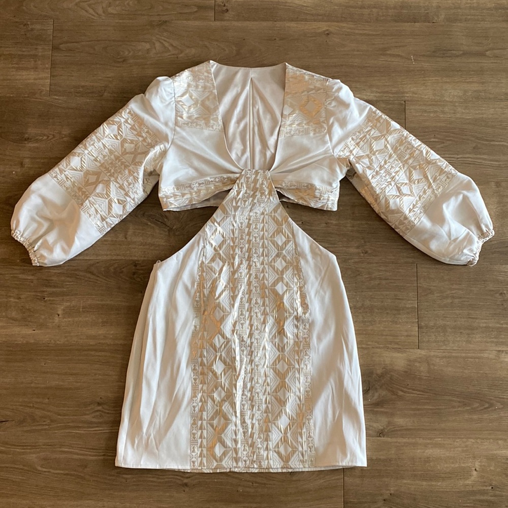 Lace official beige and champagne gold cut out dress